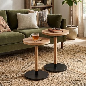 View Ron side table - round - set of 2 - natural and black - pinewood View Ron side table - round - set of 2 - natural and black - pinewood