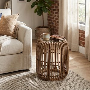 View Side table - round - natural - rattan and glass