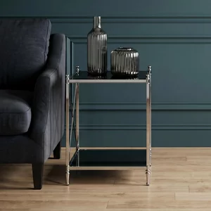 View Hoffmann side table - black glass with silver metal