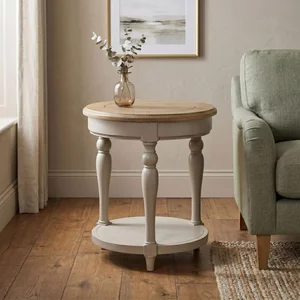 View Chateau side table - round - grey painted - pine