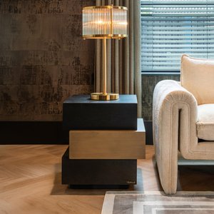 View Cambon dark oak and brass layered side table