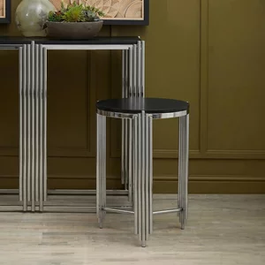 View Clarice side table - round - black granite with chrome