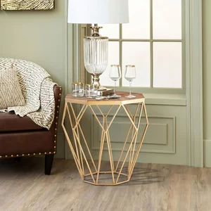 View Jodi side table - octagonal - elm wood with gold metal