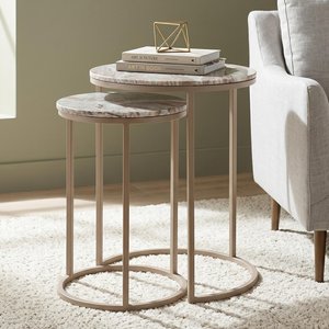 View Fairfax end table - round - 2 tier - clay - marble and metal View Fairfax end table - round - 2 tier - clay - marble and metal