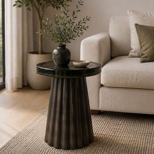 View Barwick end table - round - antique brass - glass and metal