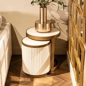 View Tivoli fluted side table - 2 tier - round - white - ceramic