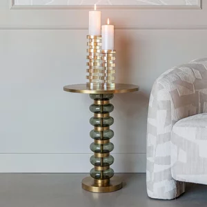 View Bowiene end table - round - green and gold - glass and aluminium