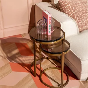 View Cleo end table - 2 teir - round - gold - glass and metal View Cleo end table - 2 teir - round - gold - glass and metal