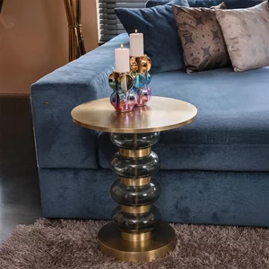 View Dalina end table - round - green and gold - glass and aluminium
