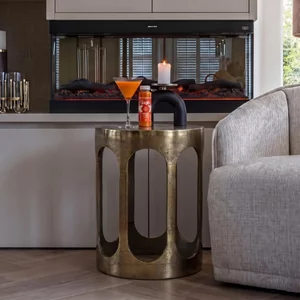 View Du pont brushed gold round end table View Du pont brushed gold round end table