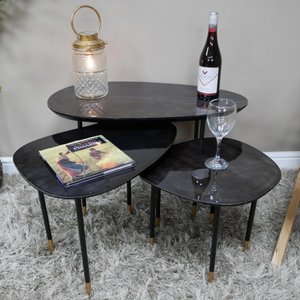 View Side table - 3 tier - abstract - black - high gloss