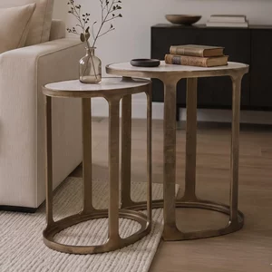 View Bolano side table - 2 tier - oval - white and gold - marble and metal
