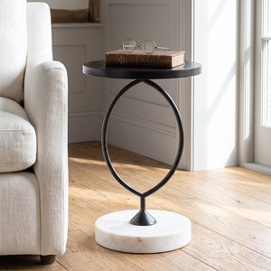 View Massa side table - round - black and white - marble and metal