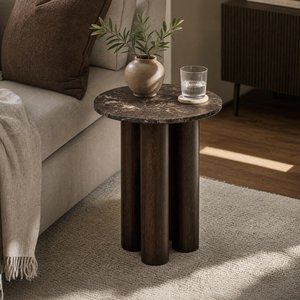 View Side table - round - brown - sculptural base - marble and wooden
