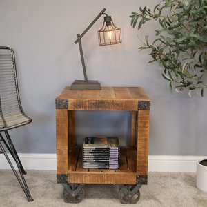 View Side table - industrial mango wood - square - on wheels View Side table - industrial mango wood - square - on wheels