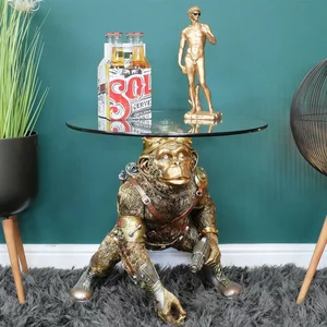 View Side table - glass round - gold monkey base - metal View Side table - glass round - gold monkey base - metal