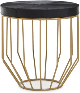 View Kensington townhouse side table - round - black faux fur with gold metal