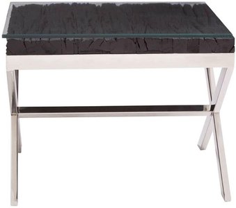 View Kerala end table - square - black glass with silver cross base