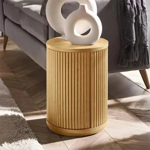 View Louis side table - 1 door - round - light oak effect - fluted base