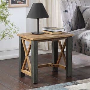 View Urban elegance reclaimed wood side lamp table - open front