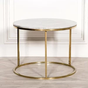View Side table with gold frame - white marble - round