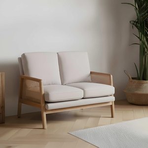 View Ida sofa - 2 seater - cream fabric and rattan View Ida sofa - 2 seater - cream fabric and rattan