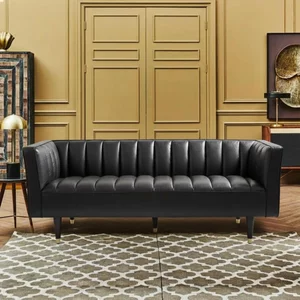 View King sofa - 3 seater - black leather with flared arms