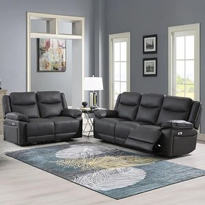 View Torino manual recliner sofa set - grey pewter faux leather - 3+2 seater
