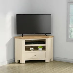 View Lundy corner tv unit - 90cm - ivory painted