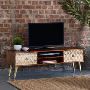 View Edison tv unit - 140cm - geometric - mango wood View Edison tv unit - 140cm - geometric - mango wood