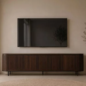 View Noor curved fluted tv unit - 4 door - 210cm - large - walnut - mango wood