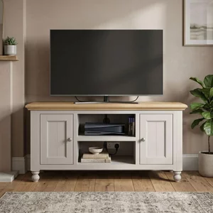 View Chateau standard tv unit - 2 door - grey painted - pine