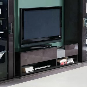 View Heritage tv unit - 2 drawer - large - glass top - dark velvet birch high gloss