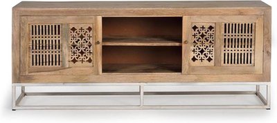 View Hiram tv unit - carved mango wood - 2 door View Hiram tv unit - carved mango wood - 2 door
