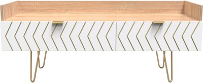 View Jigsaw tv unit - 130cm - 2 drawers - with gold hairpin legs - white and oak