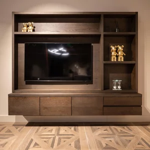 View Lachance floating tv media wall cabinet - 3 door - 220cm - large - wall mounted - brown - oak View Lachance floating tv media wall cabinet - 3 door - 220cm - large - wall mounted - brown - oak