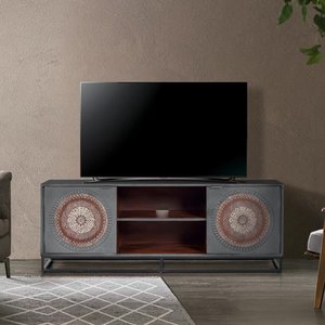 View Lytton tv unit - grey carved mango wood - 2 door View Lytton tv unit - grey carved mango wood - 2 door