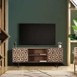 View Marlee tv unit - mango wood - geometric - 2 door View Marlee tv unit - mango wood - geometric - 2 door