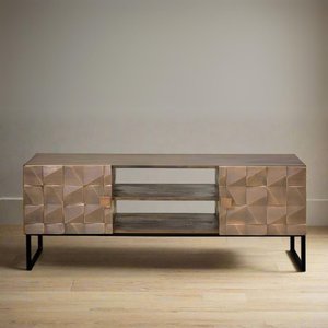 View Pinole tv unit - copper geometric - mango wood - 2 door