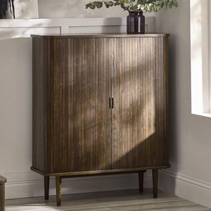 View Arya ribbed dark oak wine cabinet - 2 door