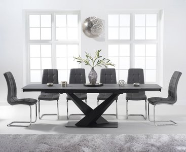 View Extending jacob 180cm grey stone dining table with 8 grey vigo chairs View Extending jacob 180cm grey stone dining table with 8 grey vigo chairs