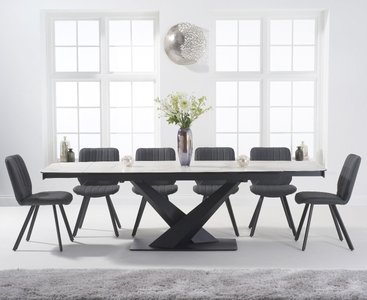 View Extending jacob 180cm white ceramic dining table with 10 grey hendrick chairs View Extending jacob 180cm white ceramic dining table with 10 grey hendrick chairs