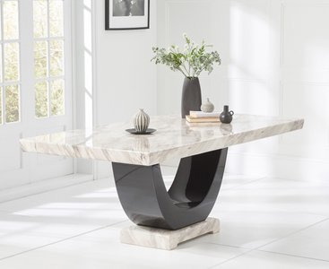 View Novara 200cm cream and black pedestal marble dining table View Novara 200cm cream and black pedestal marble dining table