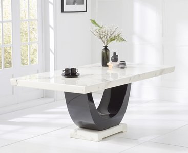 View Novara 200cm white and black pedestal marble dining table View Novara 200cm white and black pedestal marble dining table