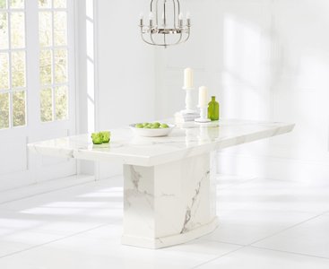 View Carvelle 200cm white pedestal marble dining table View Carvelle 200cm white pedestal marble dining table