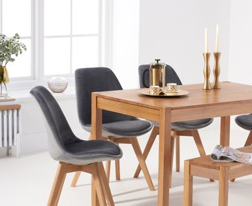 View York 120cm solid oak dining table with 2 grey orson chairs and 2 oak benches View York 120cm solid oak dining table with 2 grey orson chairs and 2 oak benches