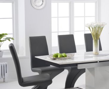View Extending savona 160cm white ceramic dining table with 10 grey aldo chairs View Extending savona 160cm white ceramic dining table with 10 grey aldo chairs
