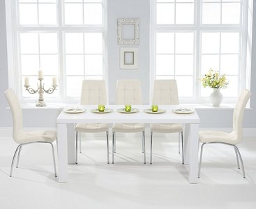 View Seattle 160cm white high gloss dining table with 6 black enzo chairs View Seattle 160cm white high gloss dining table with 6 black enzo chairs