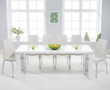 View Seattle 200cm white high gloss dining table with 10 white marco chairs View Seattle 200cm white high gloss dining table with 10 white marco chairs