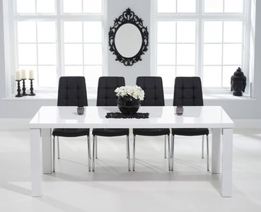 View Seattle 200cm white high gloss dining table with 6 cream enzo chairs View Seattle 200cm white high gloss dining table with 6 cream enzo chairs